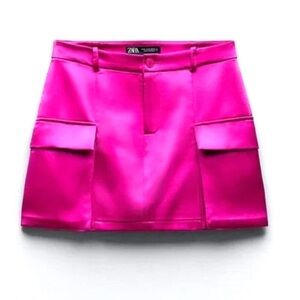 🩷🩷ZARA Fuchsia Silk Cargo Mini Skirt🩷SZ S🩷NWT